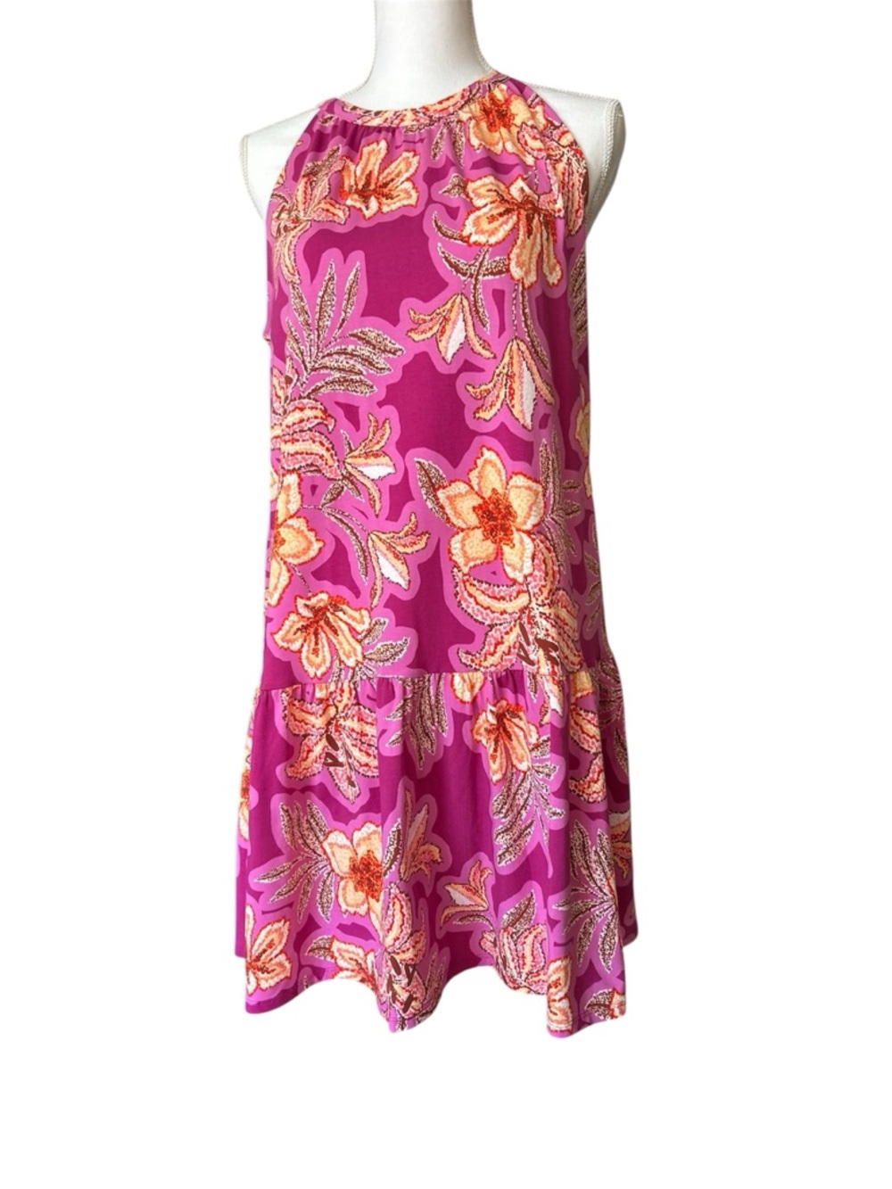 LOFT Hot Pink Floral Halter Sundress